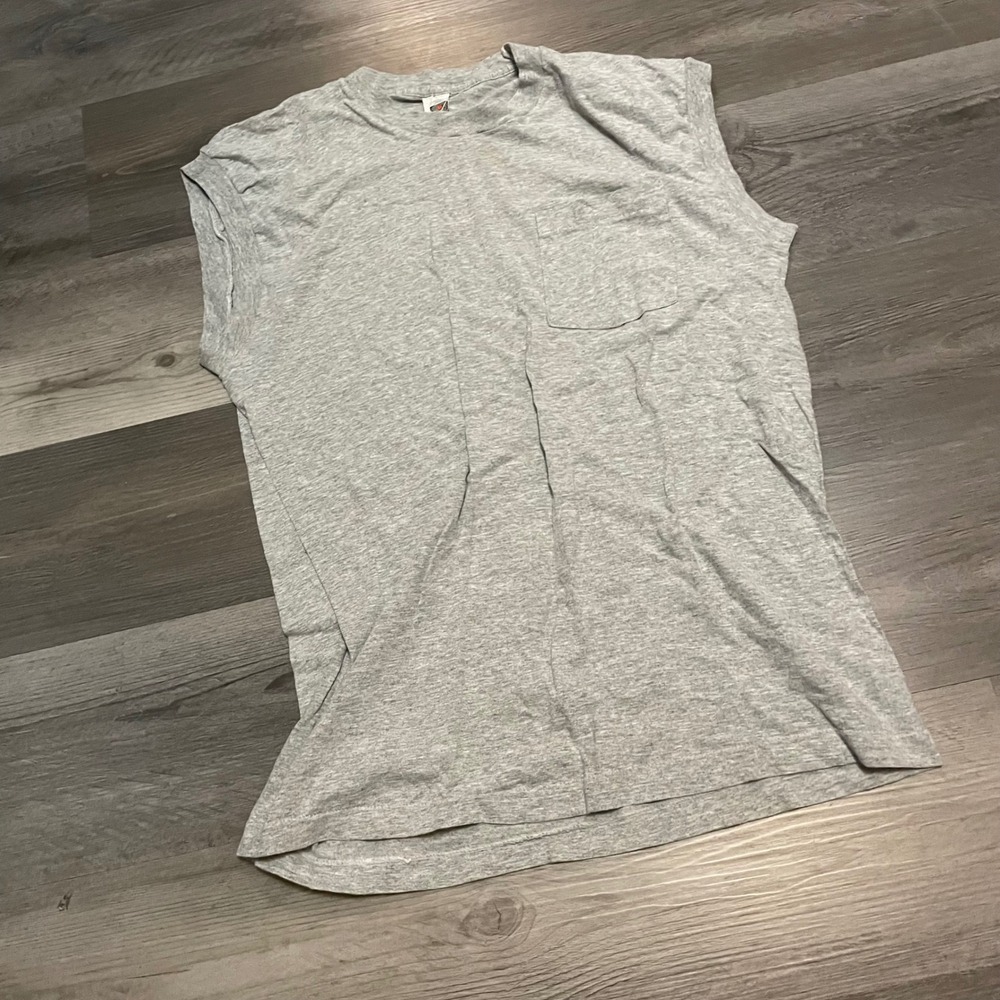 Vintage Fruit of the Loom Muscle Tee  XL blank Pocket Tank Top Made in USA 90s